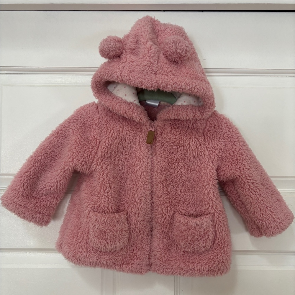 Pink Fuzzy Hooded Jacket with ears